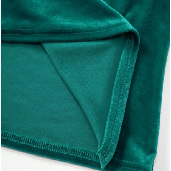 Emerald Green Velvet Halter Mermaid Dress – Ruched Bodycon Formal Gown - Picture 10 of 12